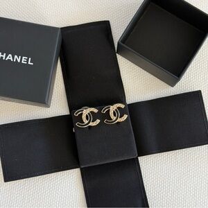CHANEL Gold Logo Stud Earrings